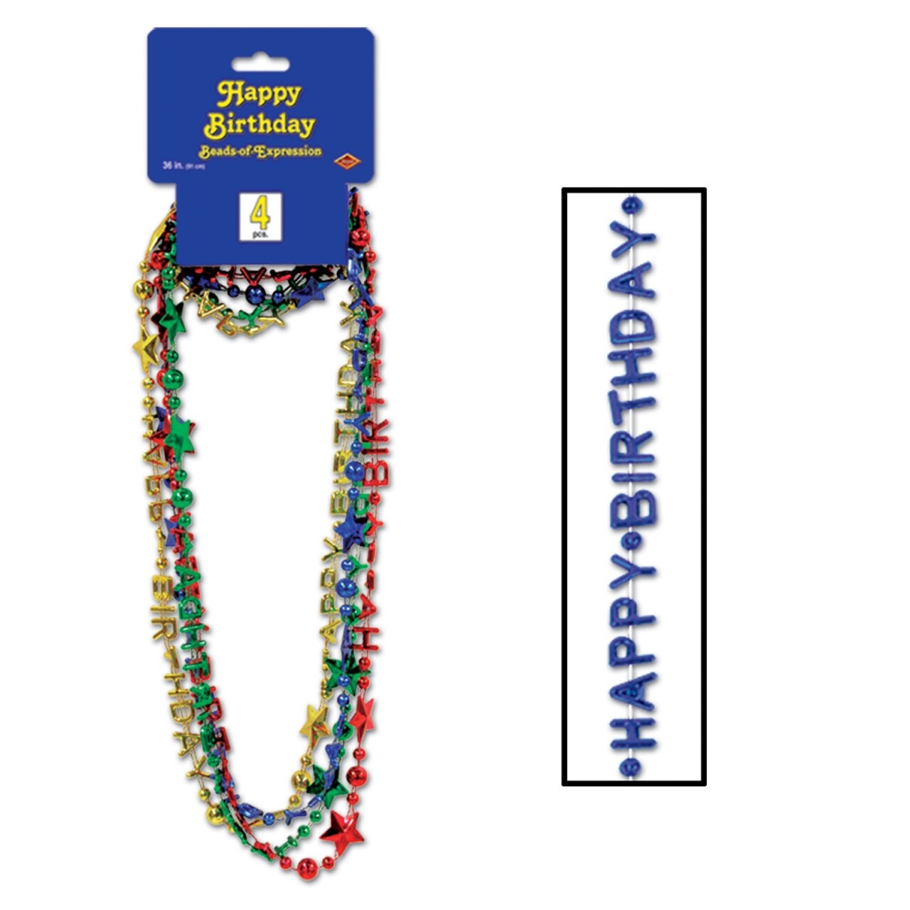 Beistle Club Pack of 48 Metallic Assorted "Happy Birthday" Necklaces with Stars 36"